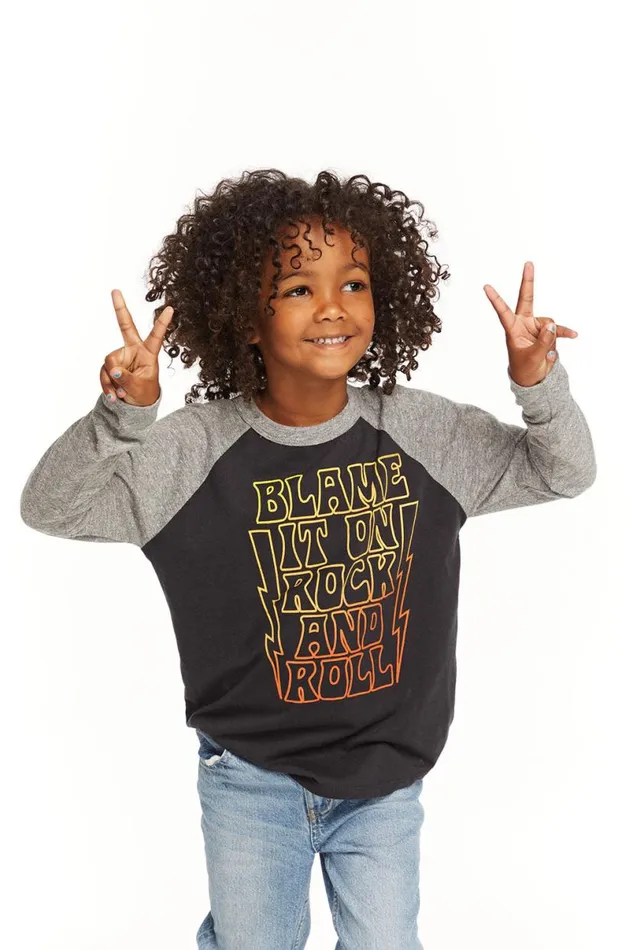 Kids Boys Chaser Brand Blame Rock And Roll Baseball Tee