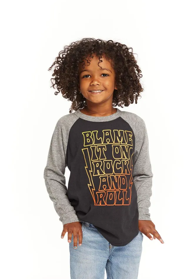 Kids Boys Chaser Brand Blame Rock And Roll Baseball Tee