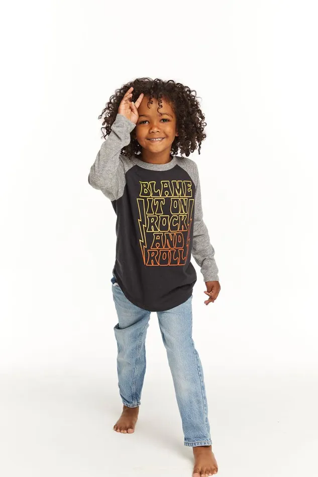 Kids Boys Chaser Brand Blame Rock And Roll Baseball Tee