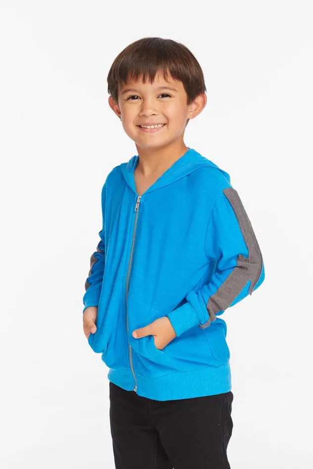 Kids Boys Chaser Brand Bolt Blue Danube Long Sleeve Zip Up Hoodie