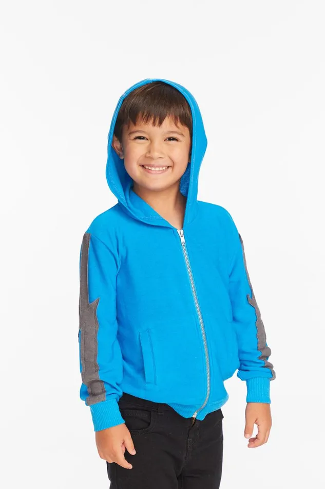 Kids Boys Chaser Brand Bolt Blue Danube Long Sleeve Zip Up Hoodie