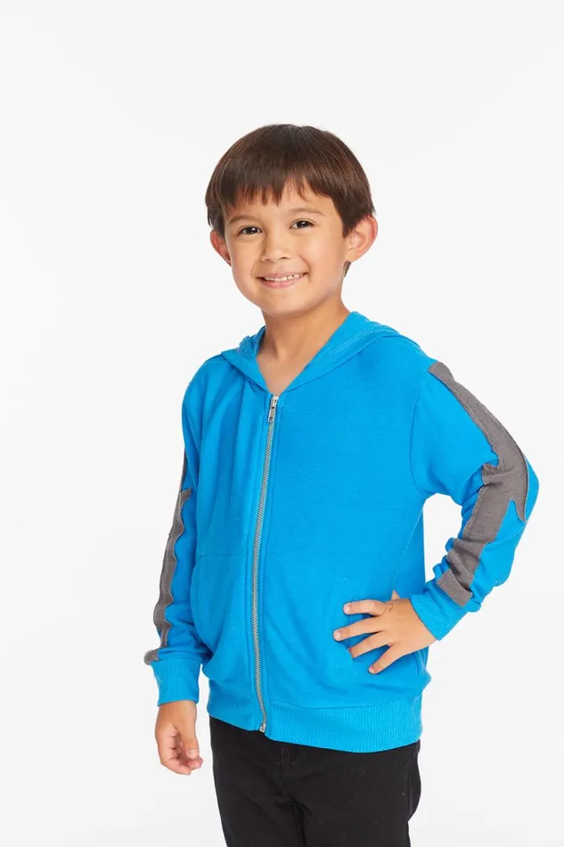 Kids Boys Chaser Brand Bolt Blue Danube Long Sleeve Zip Up Hoodie
