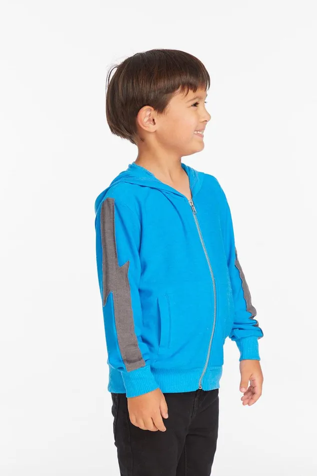 Kids Boys Chaser Brand Bolt Blue Danube Long Sleeve Zip Up Hoodie