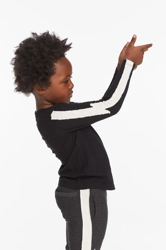 Kids Boys Chaser Brand Bolt Crew Neck Licorice Long Sleeve Tee