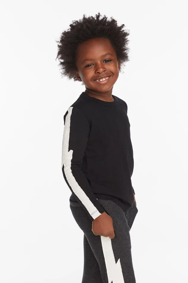 Kids Boys Chaser Brand Bolt Crew Neck Licorice Long Sleeve Tee