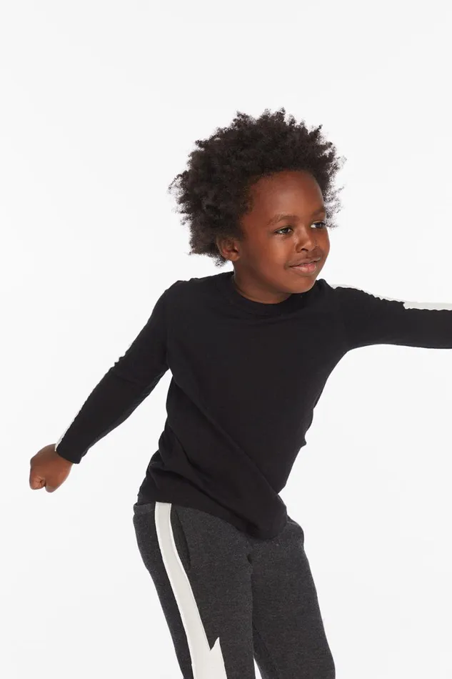 Kids Boys Chaser Brand Bolt Crew Neck Licorice Long Sleeve Tee