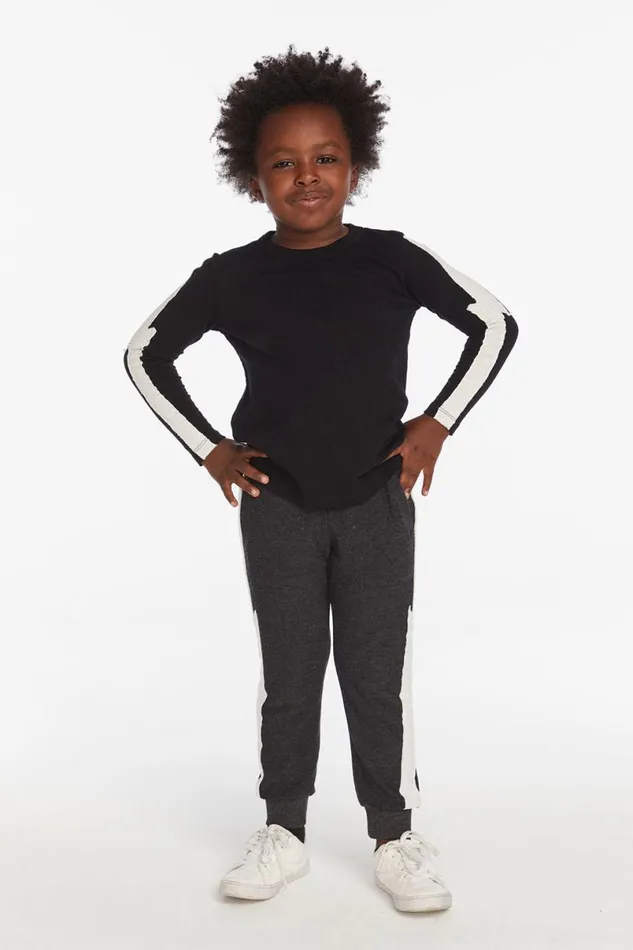 Kids Boys Chaser Brand Bolt Crew Neck Licorice Long Sleeve Tee