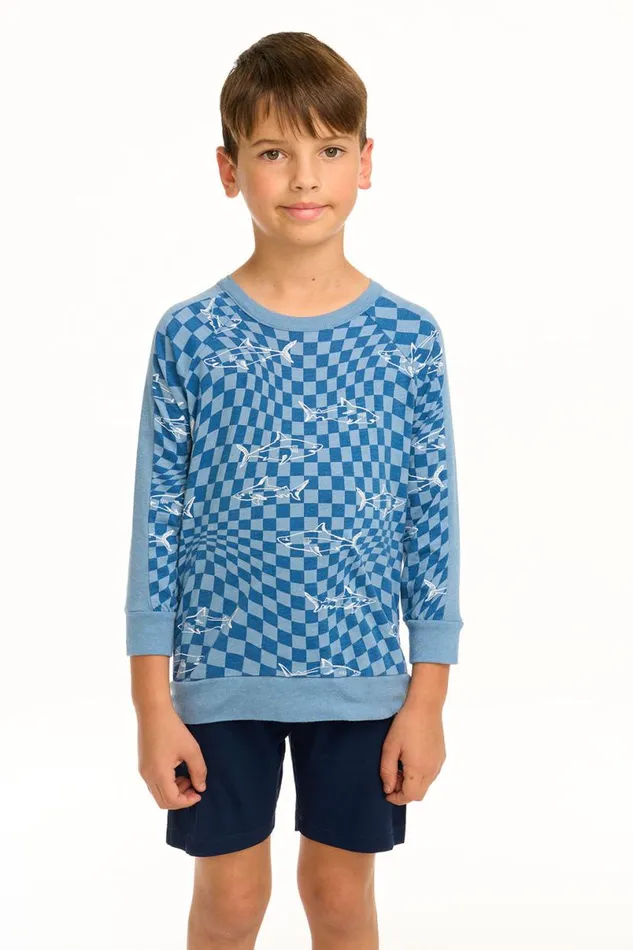 Kids Boys Chaser Brand Boy039s Checkered Shark Raglan Pullover