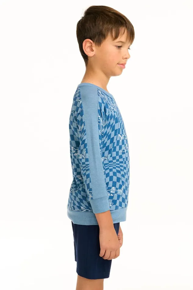 Kids Boys Chaser Brand Boy039s Checkered Shark Raglan Pullover