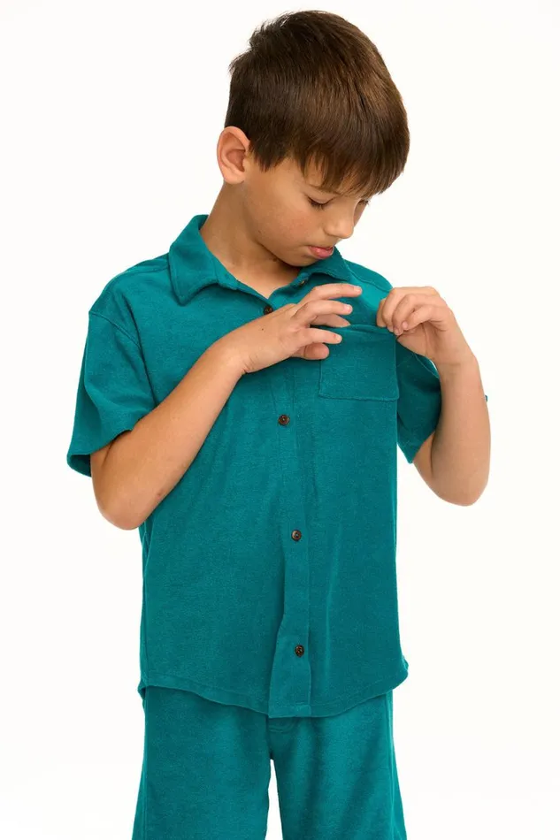 Kids Boys Chaser Brand Boy039s Lake Green Terry Cloth Button Down Collared Shirt