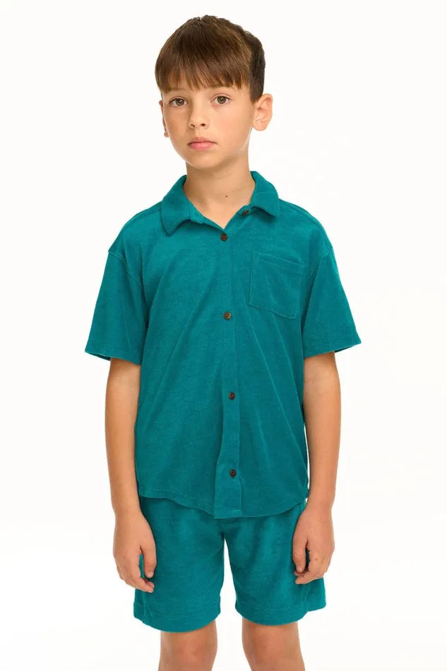 Kids Boys Chaser Brand Boy039s Lake Green Terry Cloth Button Down Collared Shirt