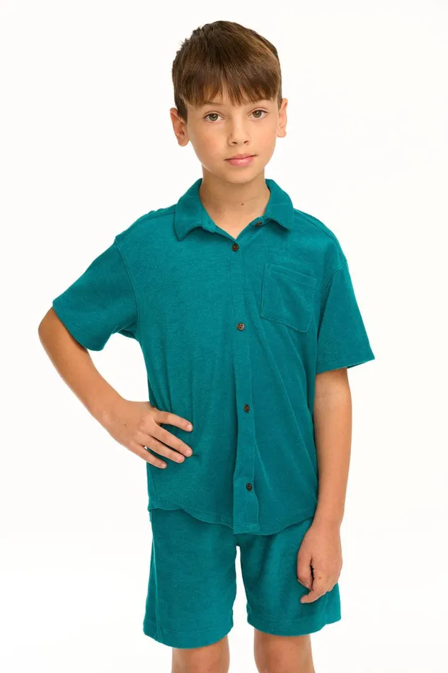 Kids Boys Chaser Brand Boy039s Lake Green Terry Cloth Button Down Collared Shirt