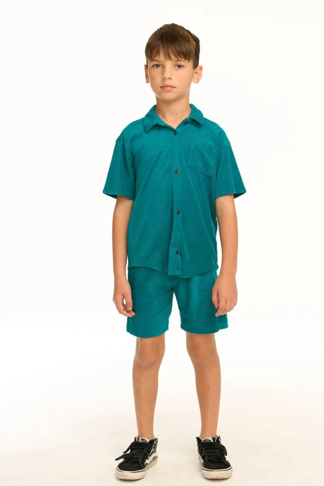 Kids Boys Chaser Brand Boy039s Lake Green Terry Cloth Button Down Collared Shirt