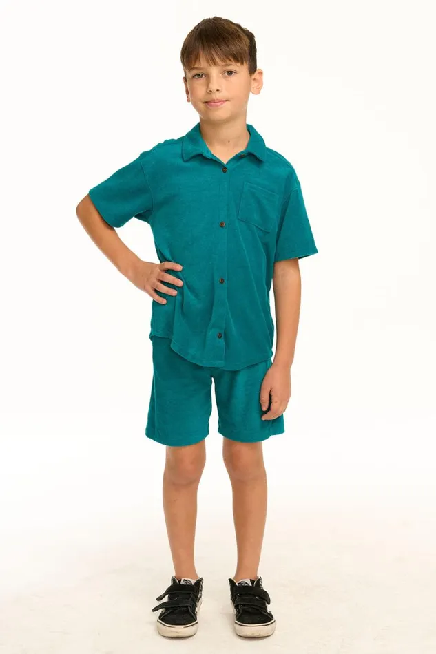 Kids Boys Chaser Brand Boy039s Lake Green Terry Cloth Button Down Collared Shirt