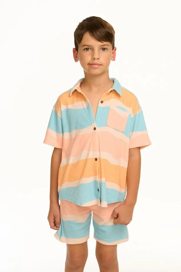 Kids Boys Chaser Brand Boy039s Wavy Stripe Collared Button Down Shirt