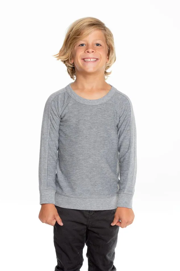 Kids Boys Chaser Brand Boys Cozy Knit Long Sleeve Rib Panel Raglan Pullover