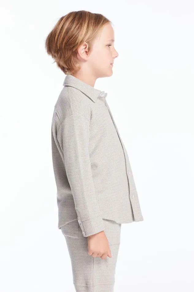 Kids Boys Chaser Brand Boys Heather Grey Long Sleeve Button Down Collar Shirt