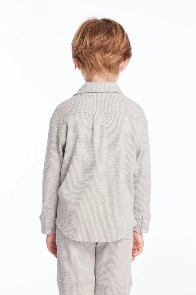 Kids Boys Chaser Brand Boys Heather Grey Long Sleeve Button Down Collar Shirt