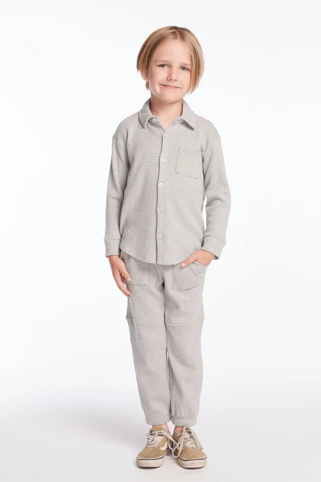 Kids Boys Chaser Brand Boys Heather Grey Long Sleeve Button Down Collar Shirt