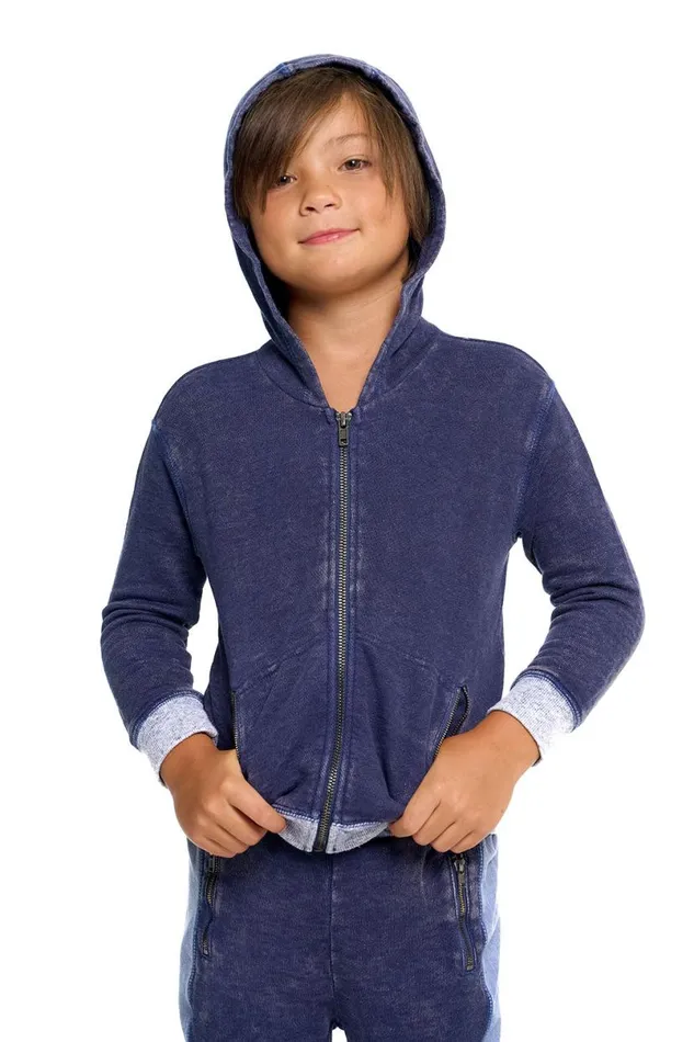 Kids Boys Chaser Brand Boys Linen French Terry Zip Up Hoodie With Zippers
