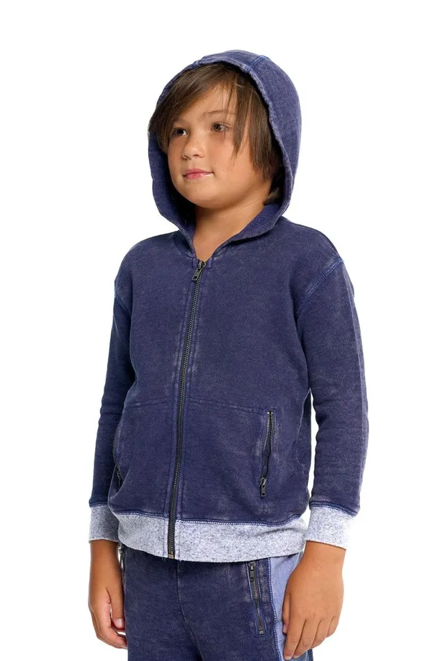 Kids Boys Chaser Brand Boys Linen French Terry Zip Up Hoodie With Zippers