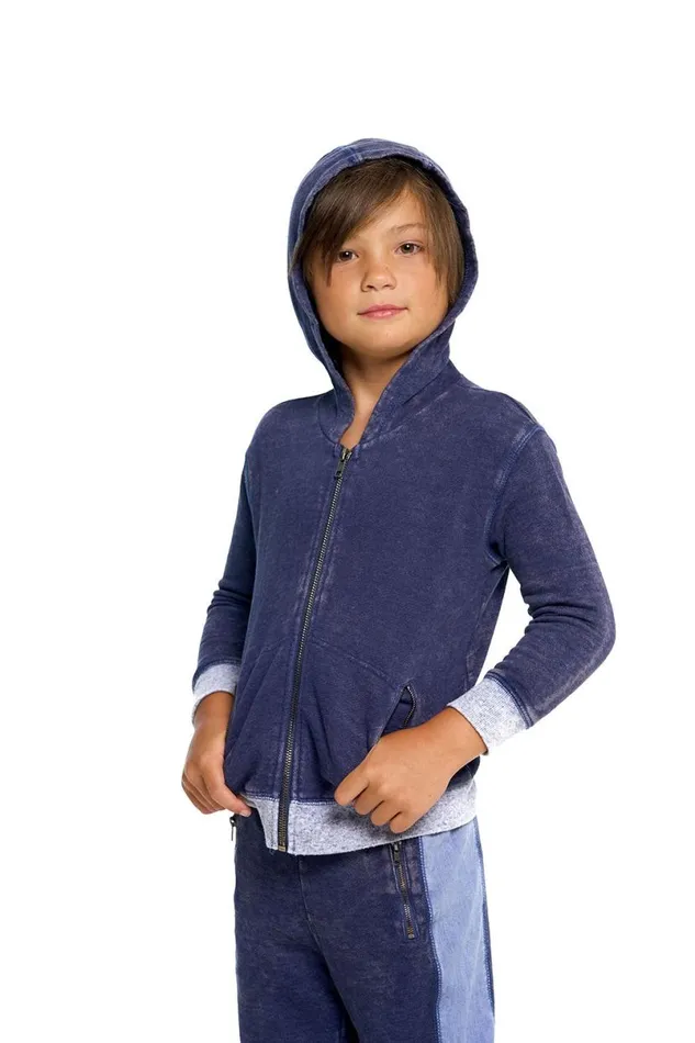 Kids Boys Chaser Brand Boys Linen French Terry Zip Up Hoodie With Zippers