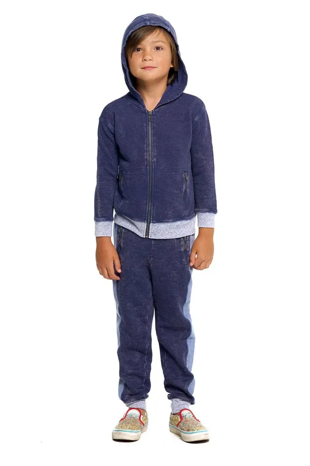 Kids Boys Chaser Brand Boys Linen French Terry Zip Up Hoodie With Zippers