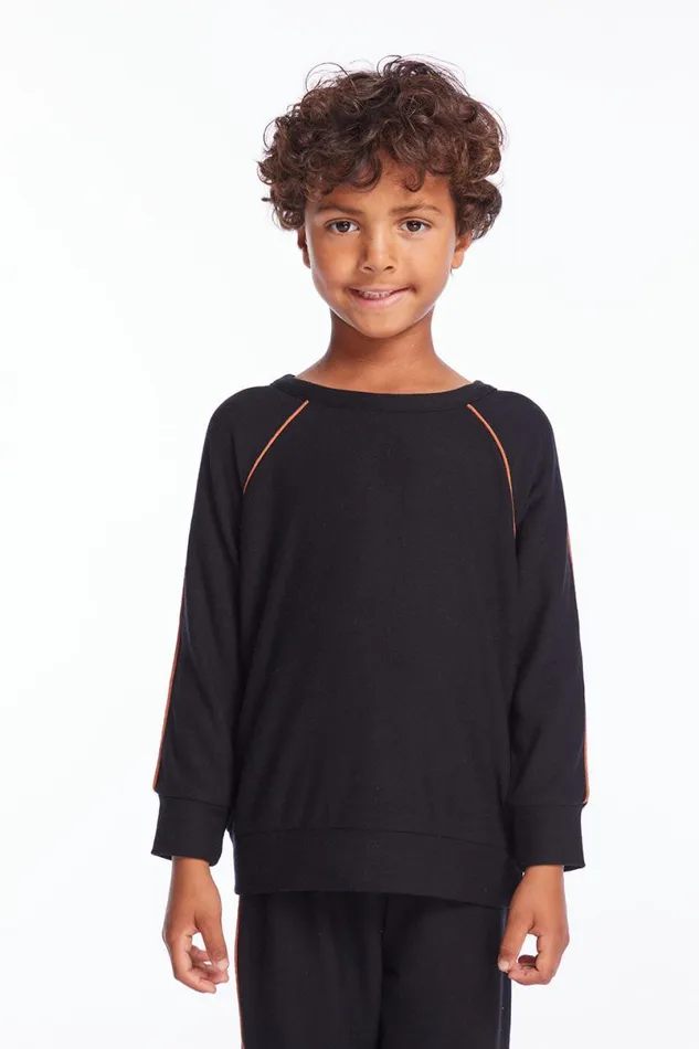 Kids Boys Chaser Brand Boys True Black Raglan Pullover With Piping