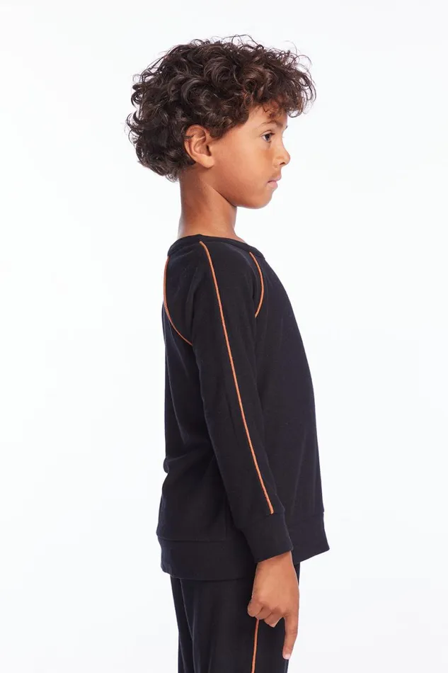 Kids Boys Chaser Brand Boys True Black Raglan Pullover With Piping