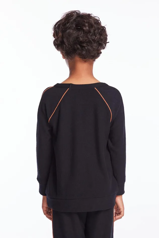 Kids Boys Chaser Brand Boys True Black Raglan Pullover With Piping