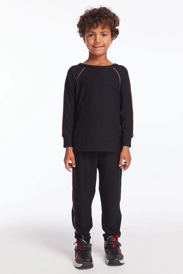 Kids Boys Chaser Brand Boys True Black Track Pant With Piping