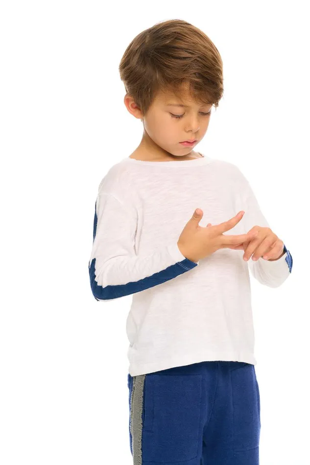 Kids Boys Chaser Brand Color Blocked Crewneck Bolt Long Sleeve Tee
