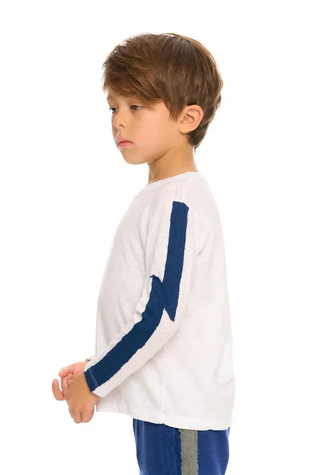 Kids Boys Chaser Brand Color Blocked Crewneck Bolt Long Sleeve Tee