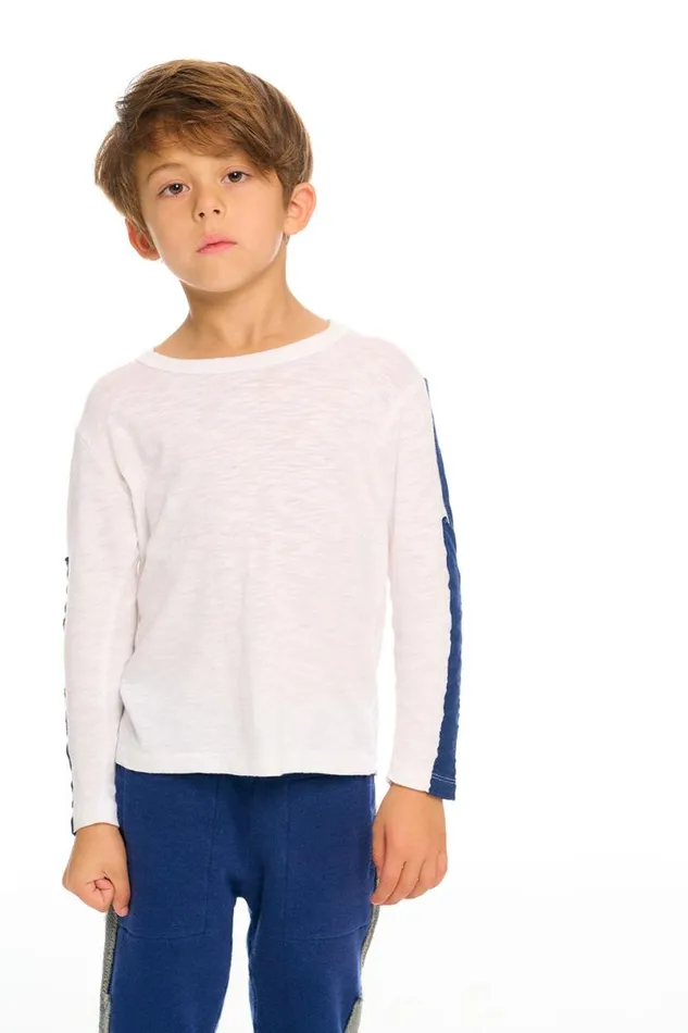 Kids Boys Chaser Brand Color Blocked Crewneck Bolt Long Sleeve Tee