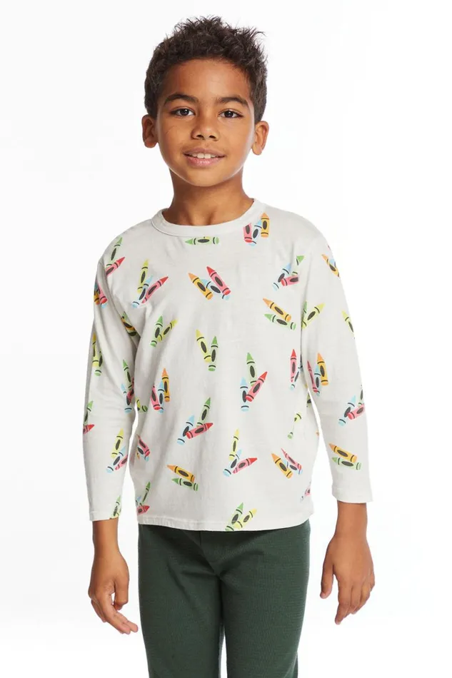 Kids Boys Chaser Brand Coloring Time Boys Long Sleeve Crew Neck Tee
