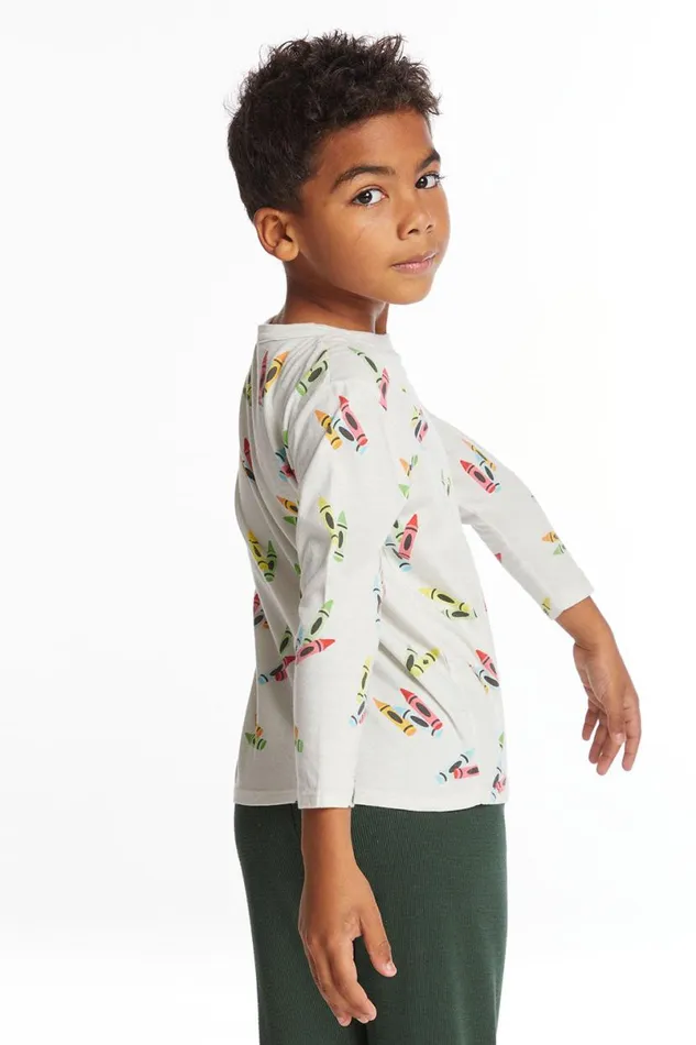 Kids Boys Chaser Brand Coloring Time Boys Long Sleeve Crew Neck Tee