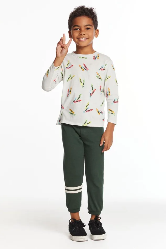 Kids Boys Chaser Brand Coloring Time Boys Long Sleeve Crew Neck Tee