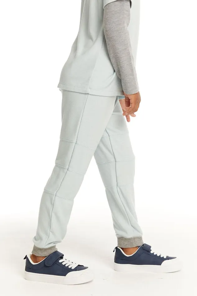 Kids Boys Chaser Brand Cozy Knit Blue Bird Pant With Seamed Panels