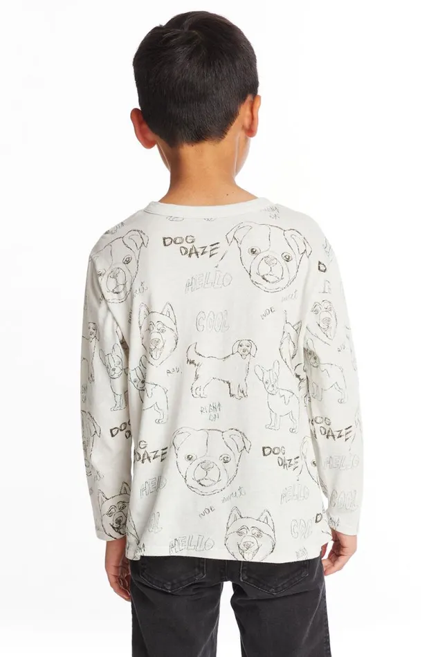 Kids Boys Chaser Brand Dog Sketchpad Boys Charity Long Sleeve Crew Neck Tee