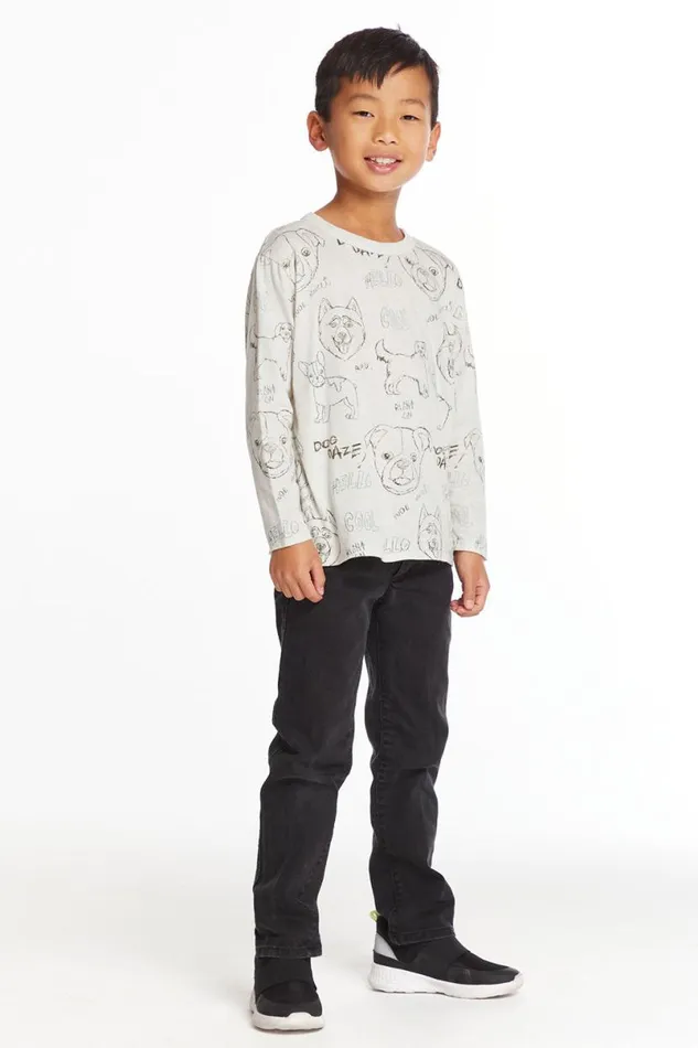 Kids Boys Chaser Brand Dog Sketchpad Boys Charity Long Sleeve Crew Neck Tee