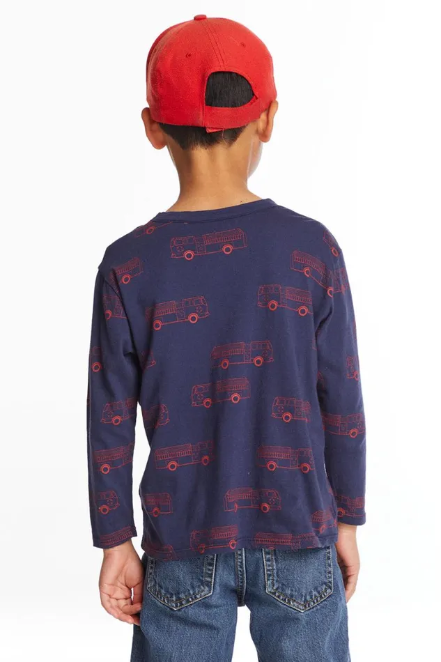Kids Boys Chaser Brand Fire Trucks Boys Long Sleeve Crew Neck Tee