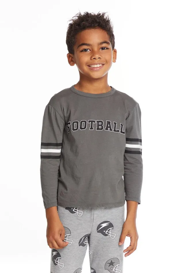 Kids Boys Chaser Brand Football Stripes Boys Long Sleeve Crew Neck Tee