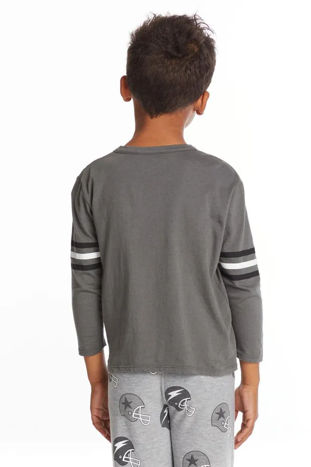 Kids Boys Chaser Brand Football Stripes Boys Long Sleeve Crew Neck Tee