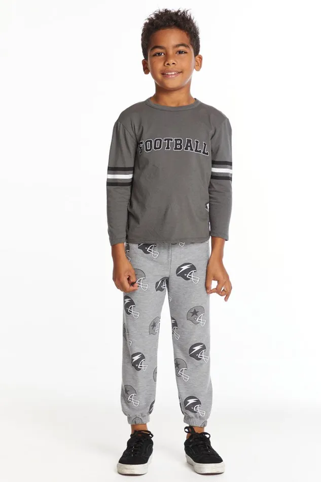 Kids Boys Chaser Brand Football Stripes Boys Long Sleeve Crew Neck Tee
