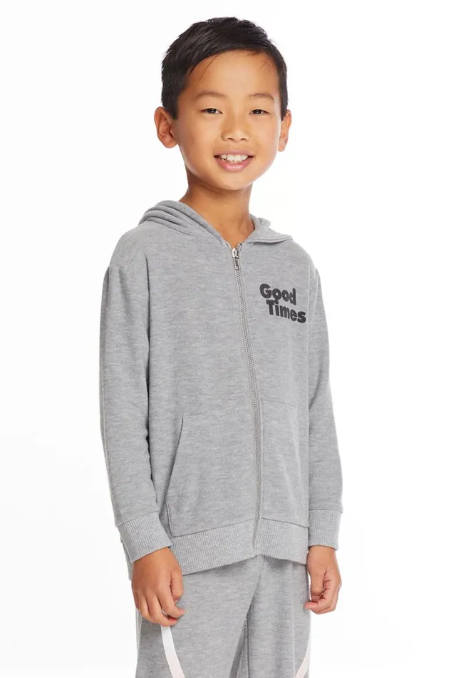 Kids Boys Chaser Brand Good Times Boys Long Sleeve Zip Up Hoodie