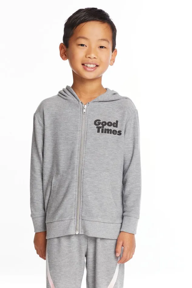 Kids Boys Chaser Brand Good Times Boys Long Sleeve Zip Up Hoodie