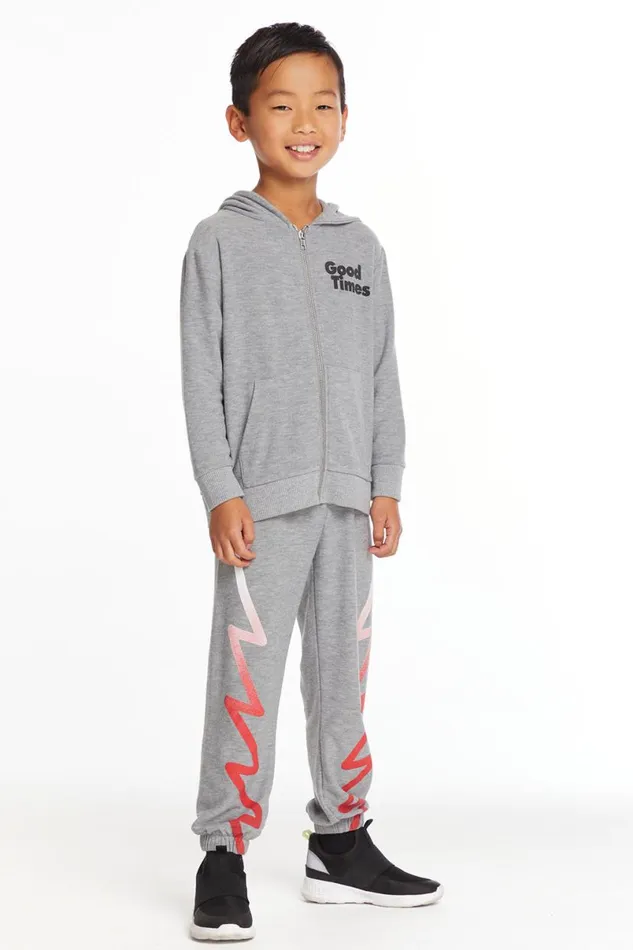 Kids Boys Chaser Brand Good Times Boys Long Sleeve Zip Up Hoodie
