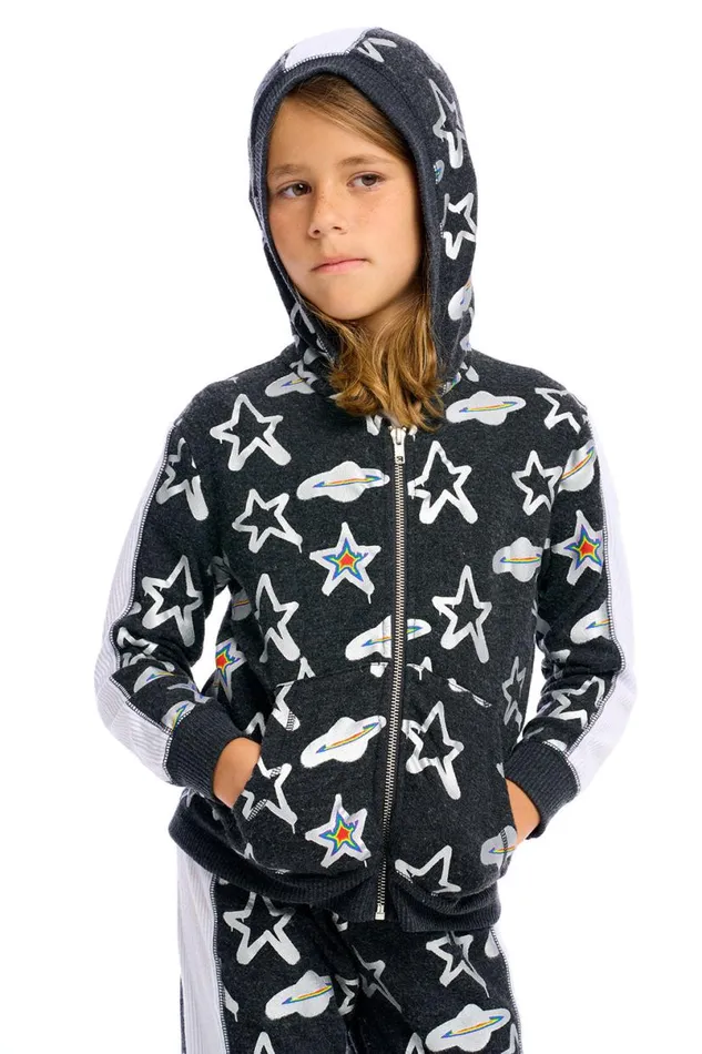 Kids Boys Chaser Brand Graffiti Saturn Zip Up Hoodie