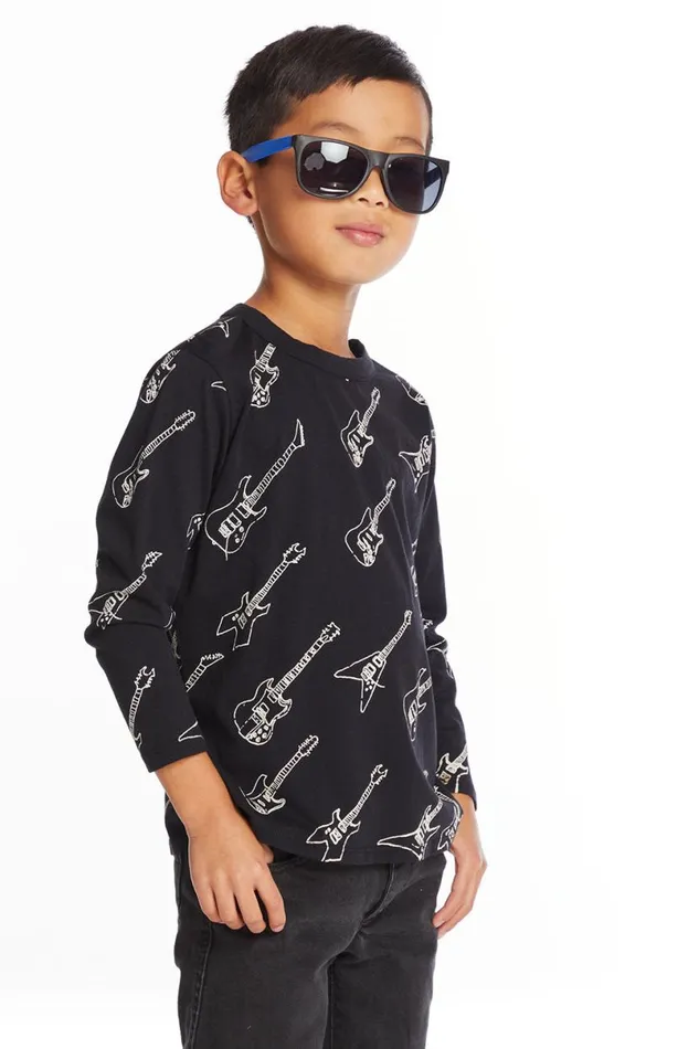 Kids Boys Chaser Brand Guitar Jam Boys Long Sleeve Crew Neck Tee