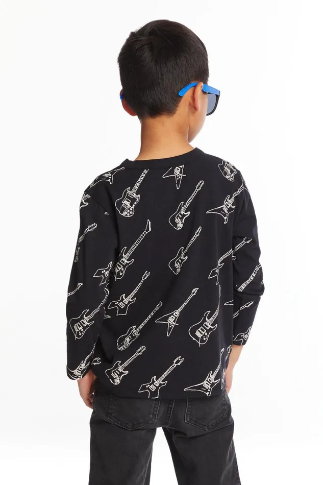 Kids Boys Chaser Brand Guitar Jam Boys Long Sleeve Crew Neck Tee